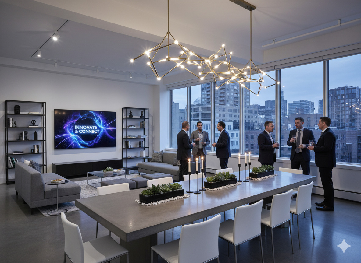 Bedriftsarrangement med moderne dekorasjon